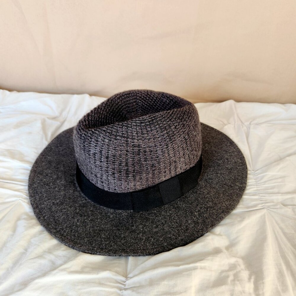 Women's Vintage OSFM D&Y Charcoal Gray Faux Wool Floppy Wide Brim Fedora Hat